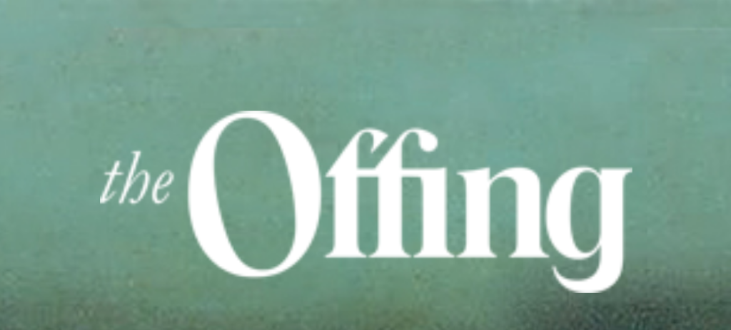 White text reading "The Offing" on a green background.